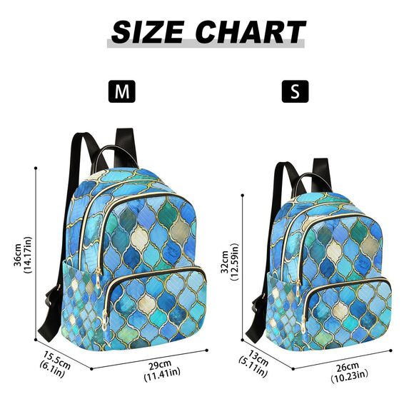 3115 Turquoise Blue Teal Green Pattern Mini Backpack Purse Travel Bag